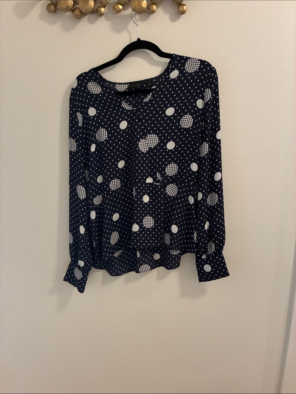 Halogen Navy and White Polka Dot Long-Sleeve Blouse